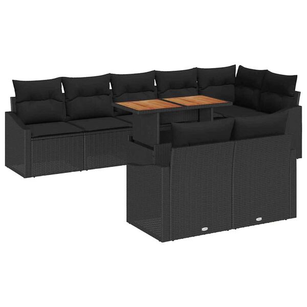 vidaXL Set de canapele pentru grădină 9 pcs Negru Rattan poli