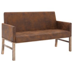 vidaXL Bancă cu brațe, maro, 140 cm, piele &icirc;ntoarsă ecologică