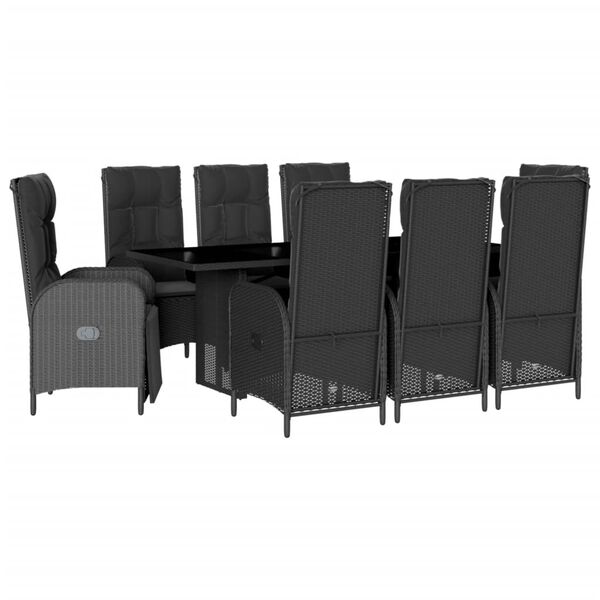 vidaXL Set mobilier de grădină cu perne, 9 piese, negru, poliratan