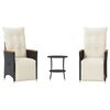 vidaXL Set bistro cu perne, 3 piese, negru, poliratan