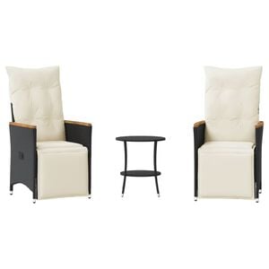 vidaXL Set bistro cu perne, 3 piese, negru, poliratan