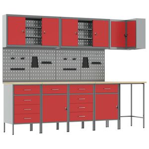 vidaXL Set de dulapuri de lucru cu sertar cu raft 12 buc. Roșu și gri
