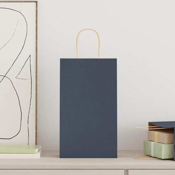 vidaXL Pungi de h&acirc;rtie 250 buc cu m&acirc;nere Albastre 21x11x36 cm