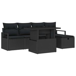 vidaXL Set de canapele pentru grădină cu pernă 6 pcs Negru Rattan poli