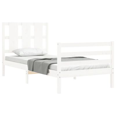 vidaXL Cadru de pat cu tăblie single mic, alb, lemn masiv
