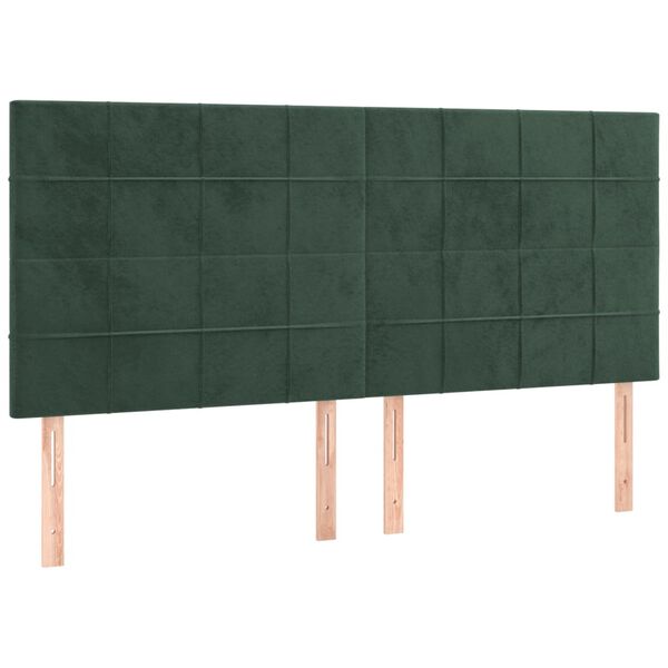 vidaXL Tăblie de pat cu LED, verde &icirc;nchis, 180x5x118/128 cm, catifea