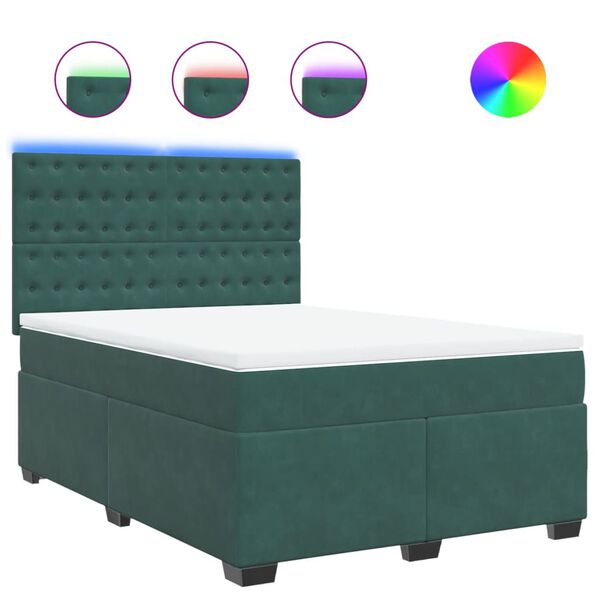 vidaXL Pat box spring cu saltea, verde &icirc;nchis, 160x200 cm, catifea