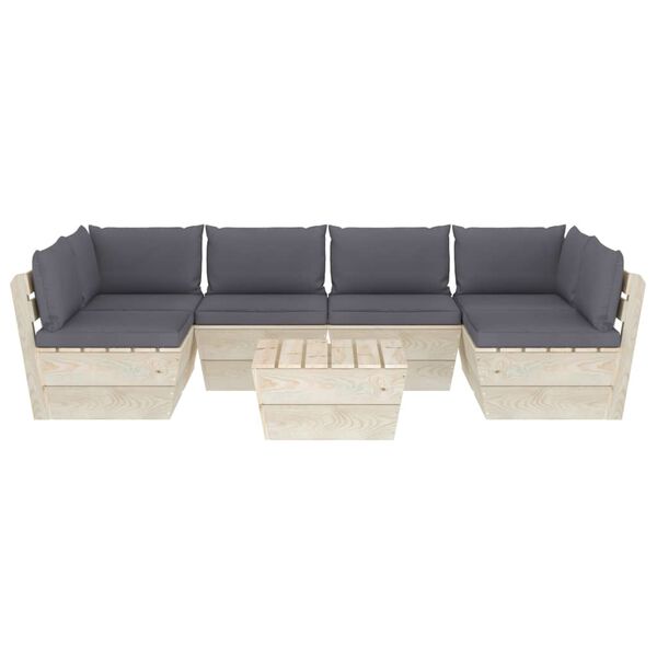 vidaXL Set mobilier grădină din paleți, 7 piese, cu perne, lemn molid