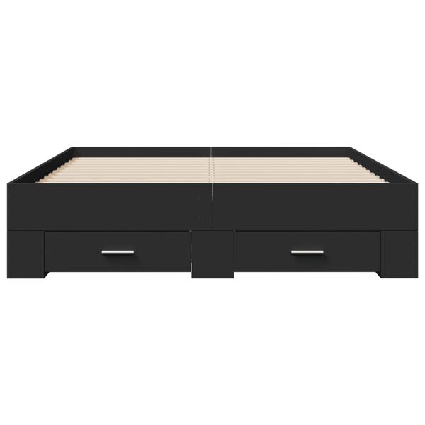 vidaXL Cadru de pat cu sertare, negru, 135x190 cm, lemn prelucrat