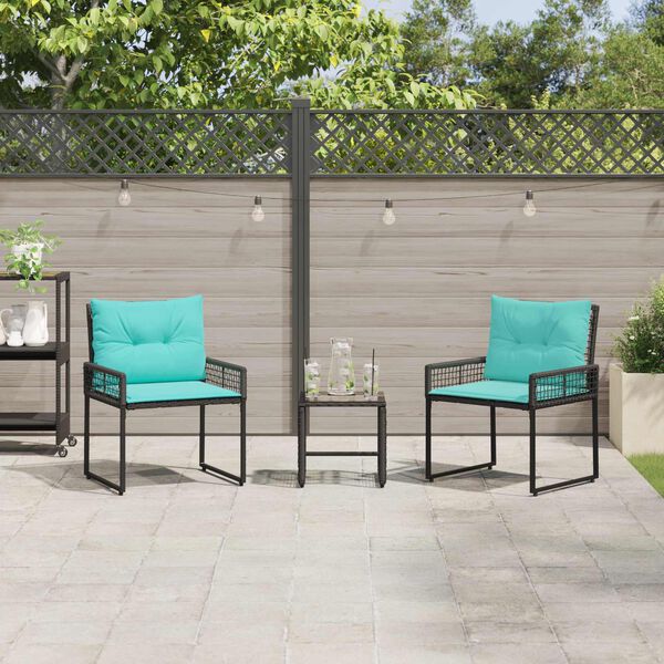 vidaXL Set de Mobilier pentru Exterior cu pernă 3 pcs Negru și Turcoaz