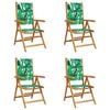 vidaXL Scaune pliante rabatabile, 4 buc., material textil verde și lemn masiv