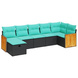 vidaXL Set canapele de grădină cu perne, 7 piese, negru, poliratan