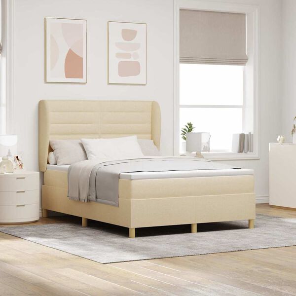 vidaXL Pat cu arcuri cu saltea cu headboard Crem 200 x 140 cm țesătură