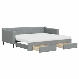 vidaXL Pat de zi cu extensie și sertare, gri deschis, 90x200 cm textil
