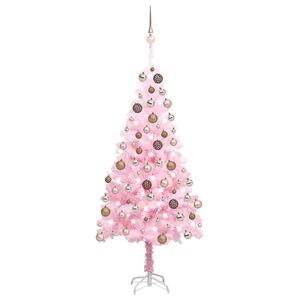 vidaXL Brad Crăciun pre-iluminat cu set globuri, roz, 120 cm, PVC