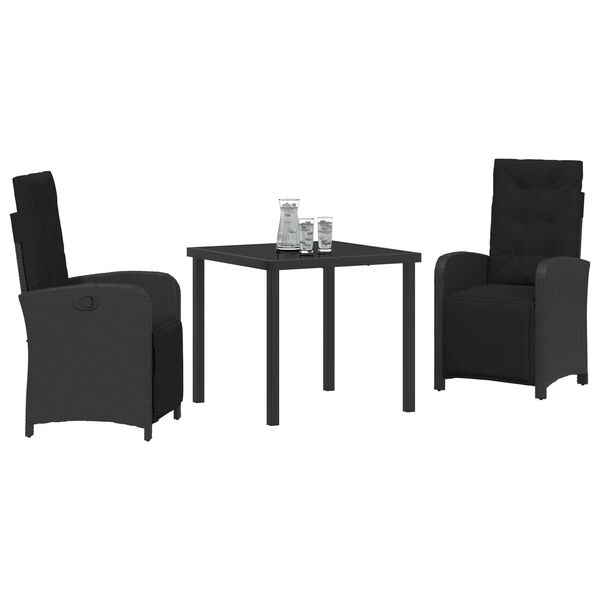 vidaXL Set de masă pentru grădină cu pernă 3 pcs Negru poliratan