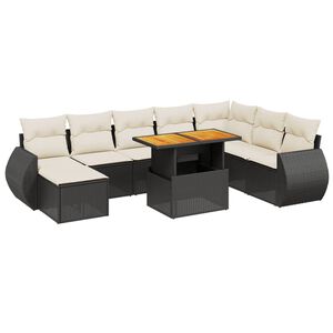 vidaXL Set mobilier de grădină cu perne, 9 piese, negru, poliratan