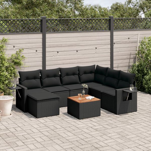 vidaXL Set mobilier de grădină cu perne, 8 piese, negru, poliratan