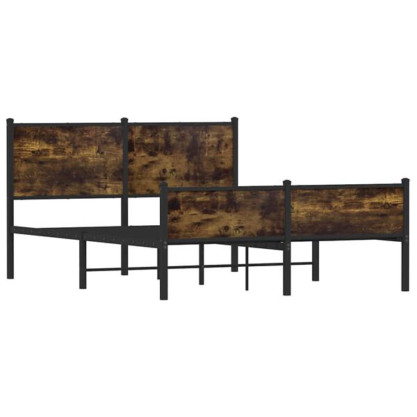 vidaXL Cadru pat metalic fără saltea, stejar fumuriu, 137x190 cm