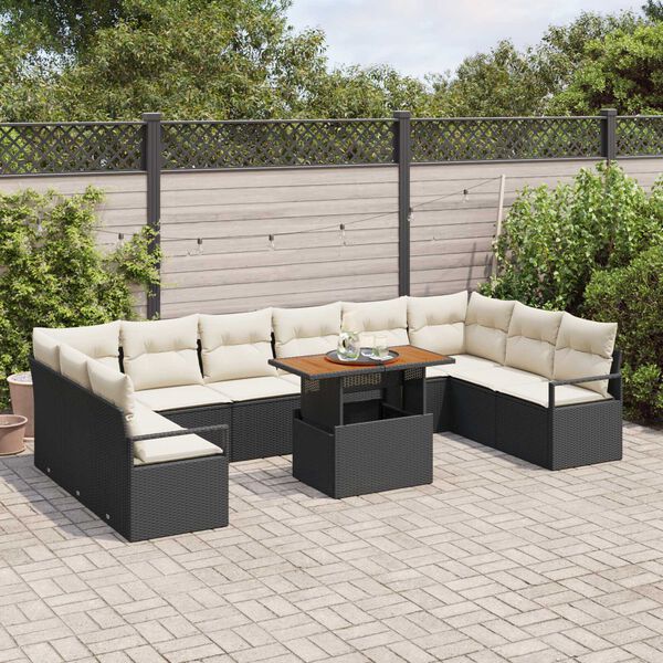 vidaXL Set de canapele pentru grădină 11 pcs Negru Rattan poli