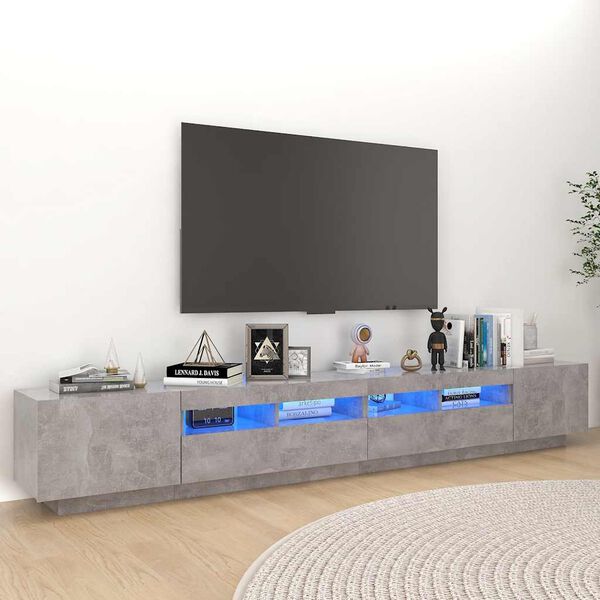 vidaXL Comodă TV cu lumini LED, gri beton, 260x35x40 cm