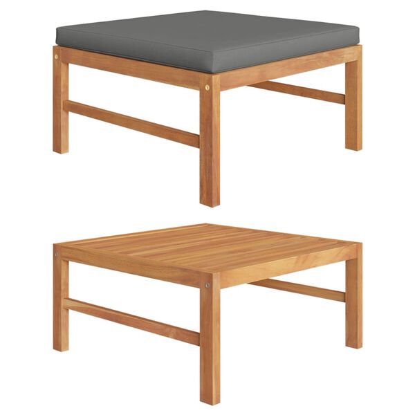 vidaXL Taburet de picioare, cu pernă gri închis, lemn masiv de tec