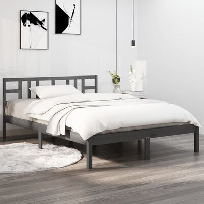 vidaXL Cadru de pat, gri, 140x200 cm, lemn masiv