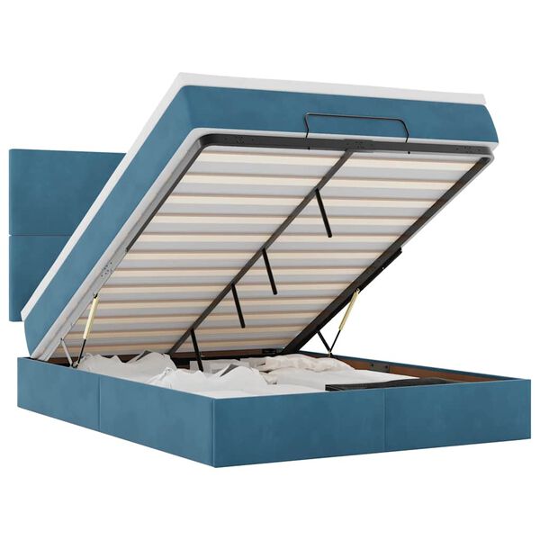 vidaXL Cadru pat otoman cu saltele Albastru închis 140x190cm catifea
