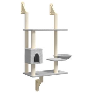 vidaXL Ansamblu pisici perete cu st&acirc;lp zg&acirc;riere, gri deschis, 153 cm