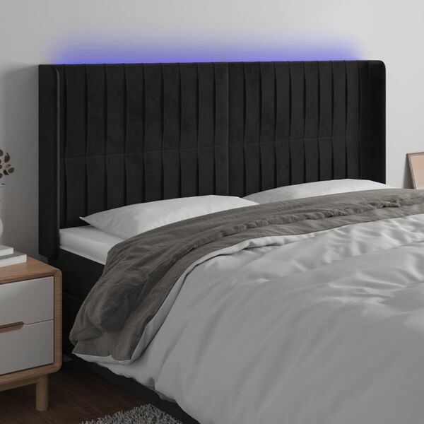vidaXL Tăblie de pat cu LED, negru, 183x16x118/128 cm, catifea