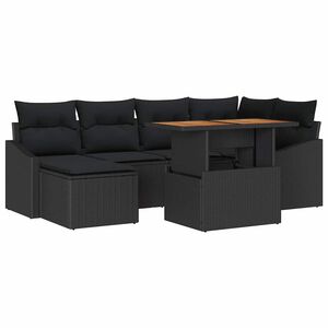 vidaXL Set de masă pentru grădină cu pernă 7 pcs Negru și Maro