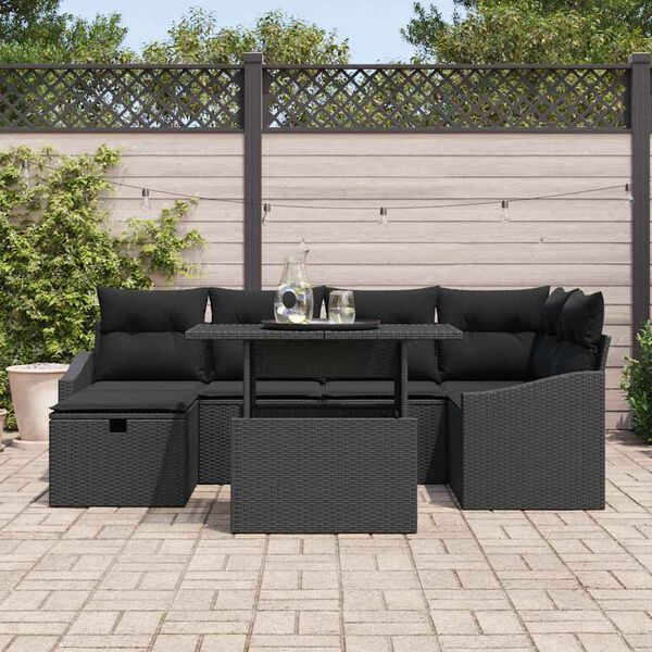 vidaXL Set de canapele pentru grădină cu pernă 7 pcs Negru Rattan poli