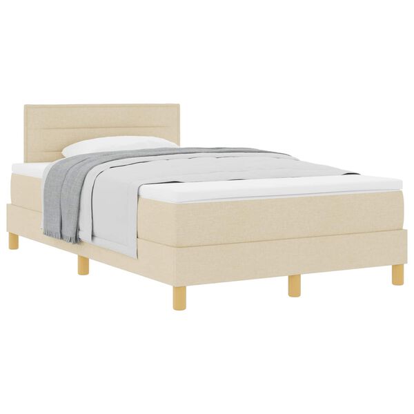 vidaXL Pat cu arcuri cu saltea cu headboard Crem 120 x 190 cm țesătură