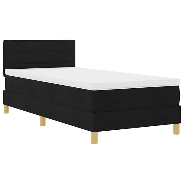vidaXL Pat cu arcuri cu saltea cu headboard Negru 90 x 200 cm țesătură