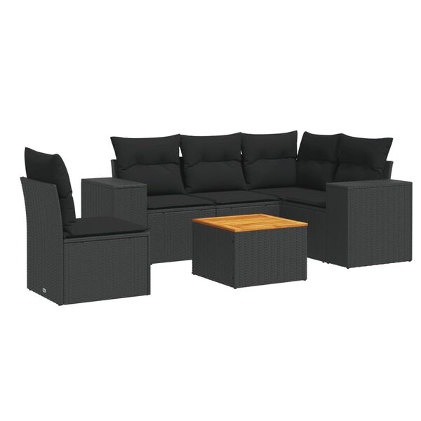 vidaXL Set mobilier de grădină cu perne, 6 piese, negru, poliratan