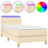 vidaXL Pat cu arcuri, saltea și LED, crem, 90x190 cm, textil