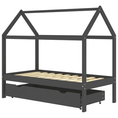 vidaXL Cadru pat copii cu sertar gri închis 80x160 cm lemn masiv pin