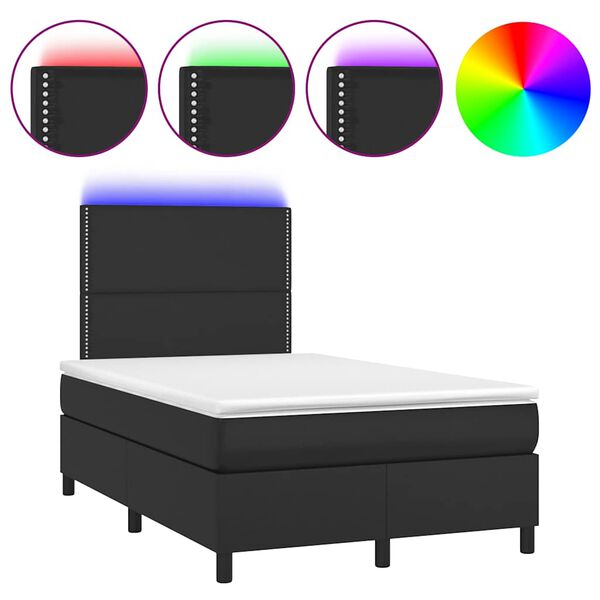 vidaXL Pat box spring cu saltea și LED, negru, 120x190 cm, piele eco