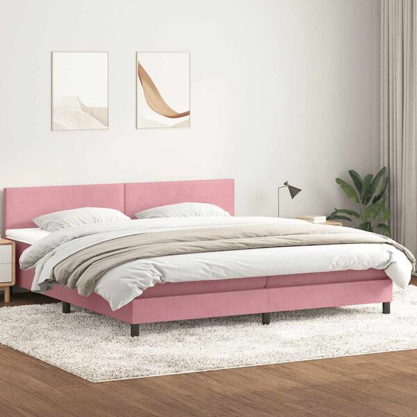 vidaXL Pat box spring cu saltea, roz, 180x210 cm, catifea