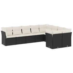 vidaXL Set mobilier de grădină cu perne, 9 piese, negru, poliratan