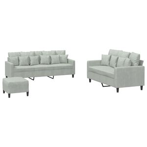 vidaXL Set de canapele cu perne, 3 piese, gri deschis, catifea