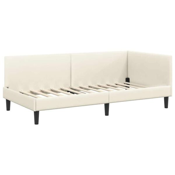 vidaXL Cadru de pat colțar cu headboard Crem 90 cm x 200 cm Catifea