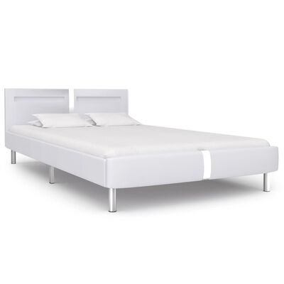 vidaXL Cadru de pat cu LED, alb, 120 x 200 cm, piele ecologică