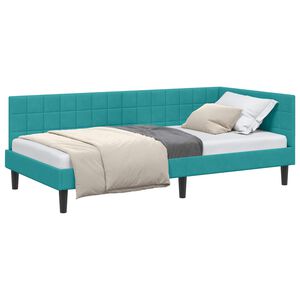 vidaXL Cadru de pat colțar cu headboard Turcoaz 90 cm x 200 cm Catifea