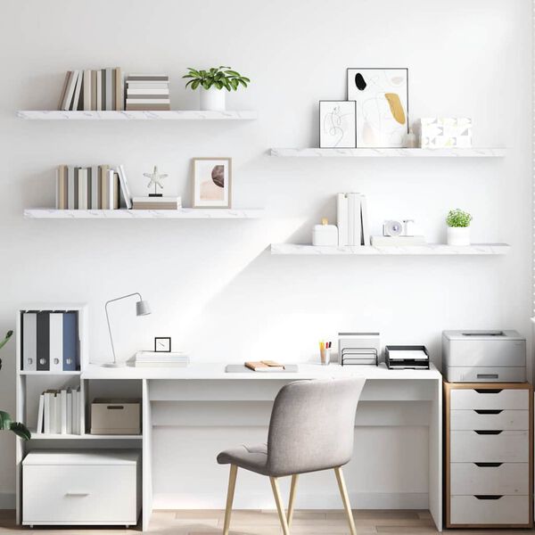 vidaXL Raft de perete Pe perete 4 pcs Marmură albă 120 x 23,5 x 4 cm