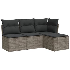 vidaXL Set canapea de grădină cu perne, 4 piese, gri, poliratan
