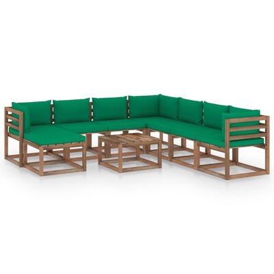 vidaXL Set mobilier de grădină cu perne, 9 piese, verde