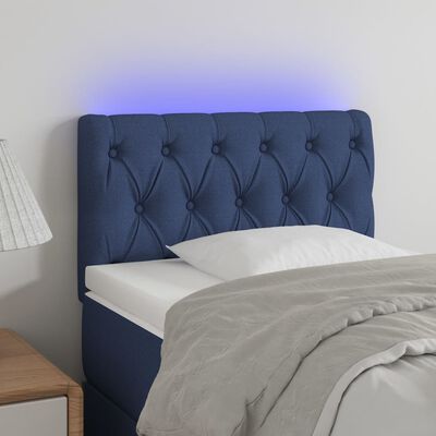 vidaXL Tăblie de pat cu LED, albastru, 80x7x78/88 cm, textil