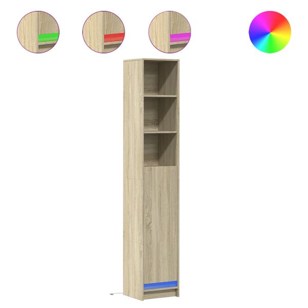 vidaXL Dulap cu LED, stejar sonoma, 36x32,5x200 cm, lemn prelucrat