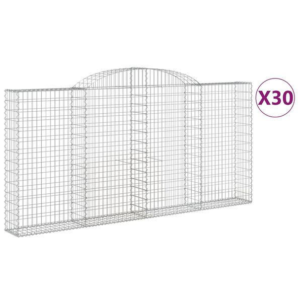vidaXL Coșuri gabion arcuite 30 buc, 300x30x140/160cm, fier galvanizat